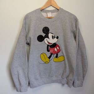 Vintage Mickey Mouse Crewneck Sweatshirt Adult Small Disney Sweater Grey Retro